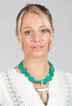 Beatrice Markatos Necklaces^Chunky Beaded Choker with Ivory Style Pendant in Green