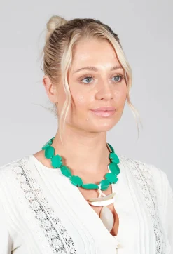 Beatrice Markatos Necklaces^Chunky Beaded Choker with Ivory Style Pendant in Green