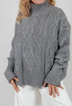 Dom Goor Jumpers^Chunky Cable Knit Jumper in Silver