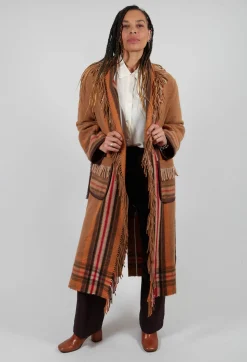 Sfizio Coats^Coat with Fringes and Belt in Cinnamon