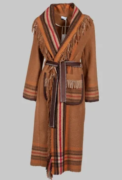 Sfizio Coats^Coat with Fringes and Belt in Cinnamon