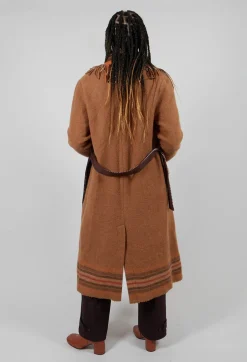 Sfizio Coats^Coat with Fringes and Belt in Cinnamon