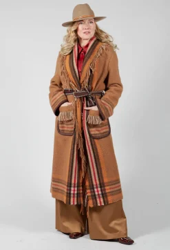 Sfizio Coats^Coat with Fringes and Belt in Cinnamon
