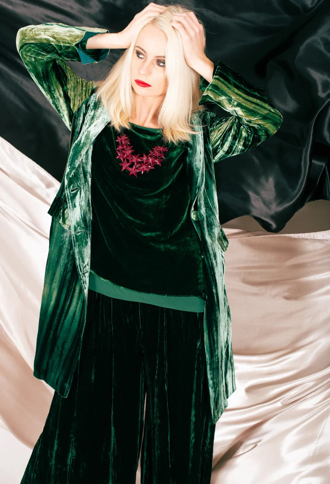 Bianco Levrin Coats^Colette Coat in Bottle Green and Mint Stripe