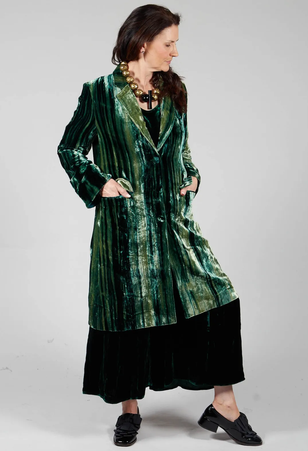 Bianco Levrin Coats^Colette Coat in Bottle Green and Mint Stripe