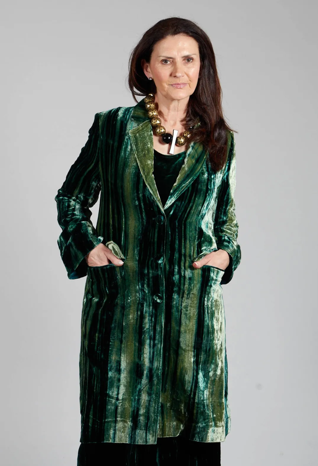 Bianco Levrin Coats^Colette Coat in Bottle Green and Mint Stripe