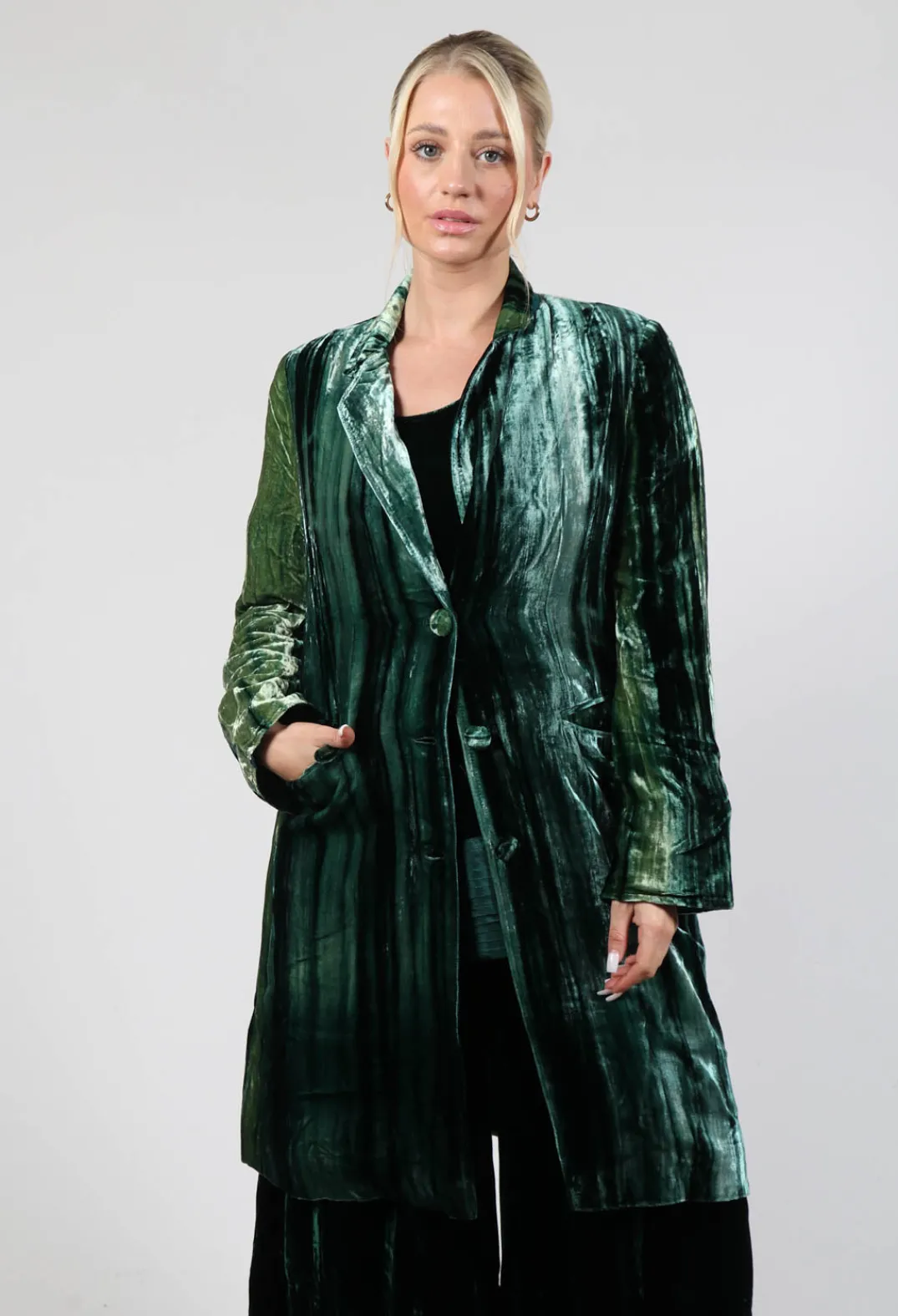 Bianco Levrin Coats^Colette Coat in Bottle Green and Mint Stripe