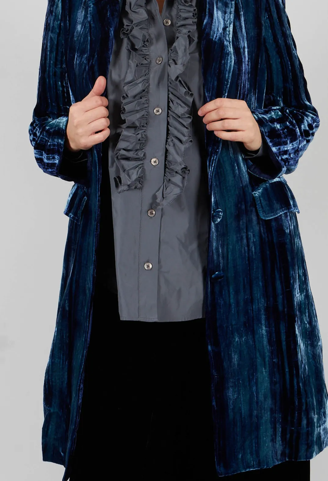 Bianco Levrin Coats^Colette Coat in Navy Blue and Aqua Stripe