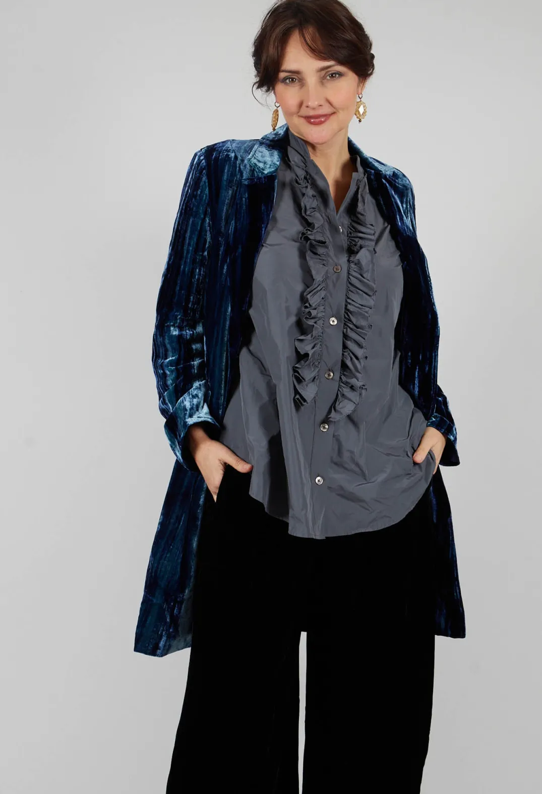 Bianco Levrin Coats^Colette Coat in Navy Blue and Aqua Stripe