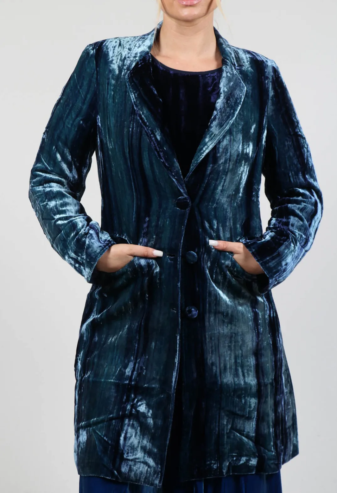 Bianco Levrin Coats^Colette Coat in Navy Blue and Aqua Stripe