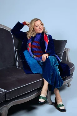 Bianco Levrin Jackets^Colette Pomegranate Jacket in Velvet Plain Cobalt