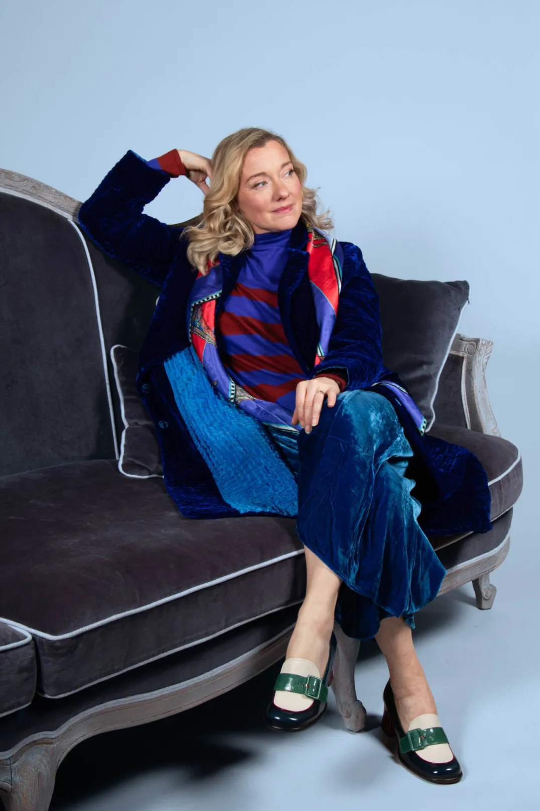 Bianco Levrin Jackets^Colette Pomegranate Jacket in Velvet Plain Cobalt
