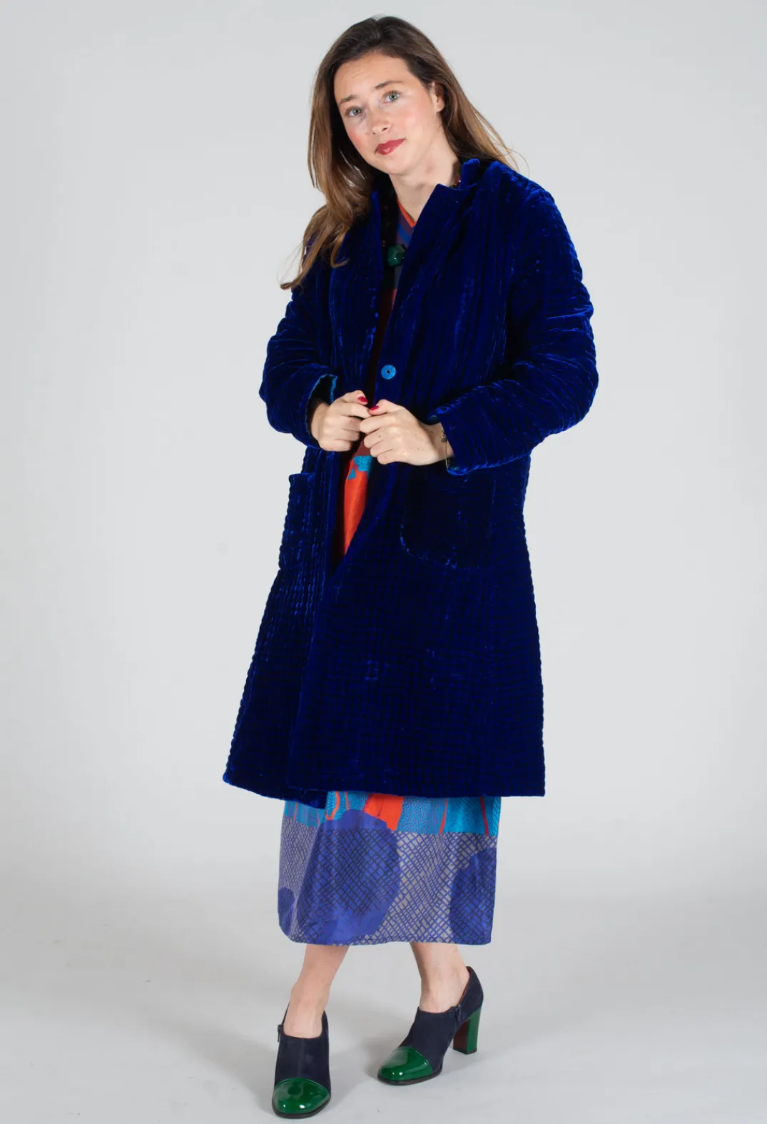 Bianco Levrin Jackets^Colette Pomegranate Jacket in Velvet Plain Cobalt