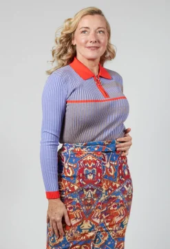 Beatrice B Tops^Collared Polo Style Jumper in Violet