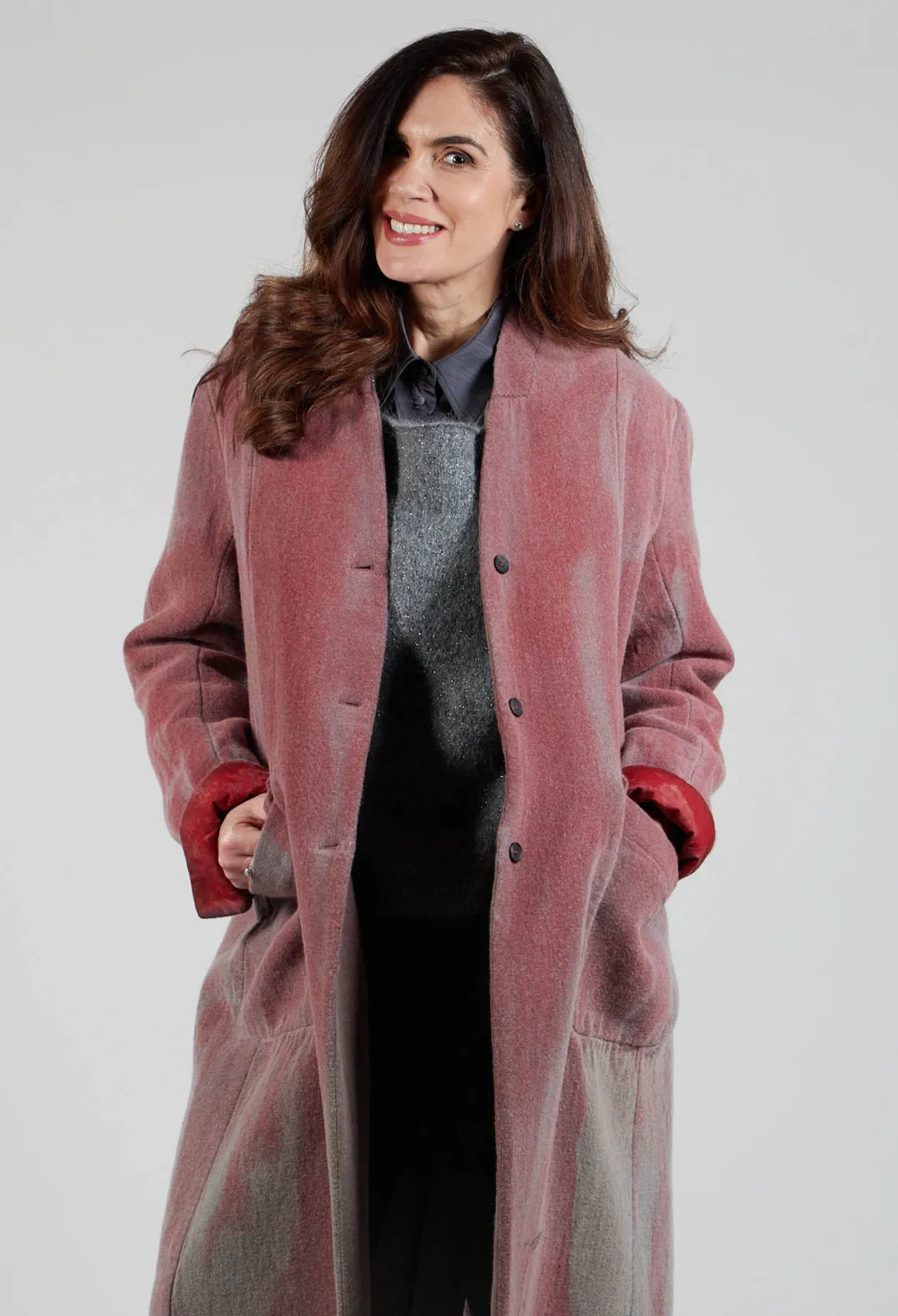 Masnada Coats^Collarless Coat in Graphite