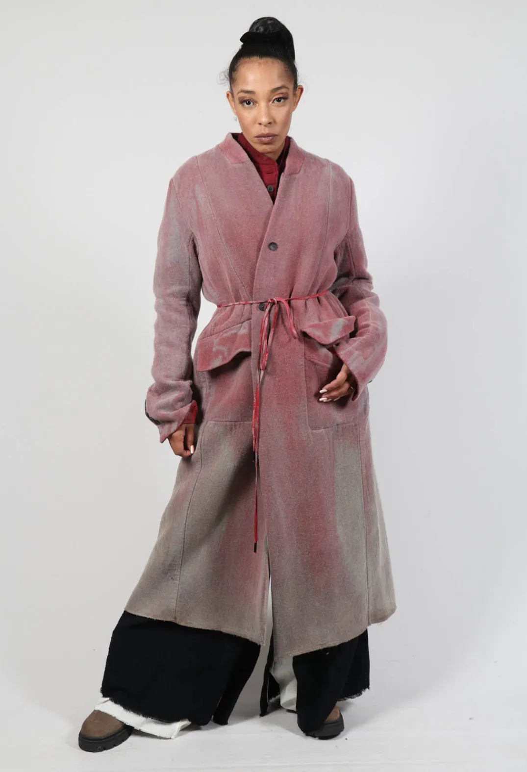 Masnada Coats^Collarless Coat in Graphite