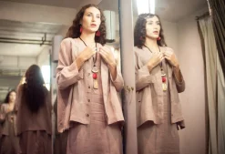 Sarah Pacini Shirts & Blouses^Collarless Linen Shirt in Dusky Pink