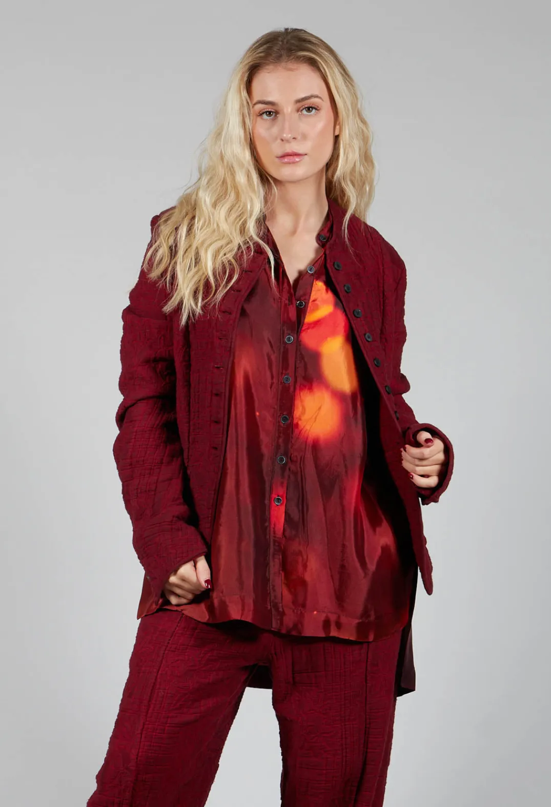 Masnada Jackets^Collarless Liner Cropped Bound Jacket in Blood
