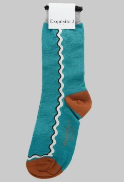 Exquisite J Socks^Contrast Detail Socks in Teal