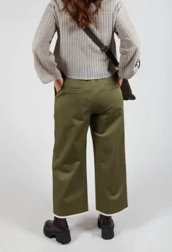 SOH Trousers^Contrast Hem Cotton Trousers in Olive