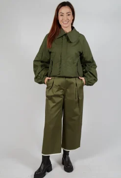 SOH Trousers^Contrast Hem Cotton Trousers in Olive