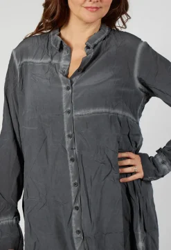 Rundholz Dip Dresses^Contrast Hem Shirt Dress in Coal Cloud