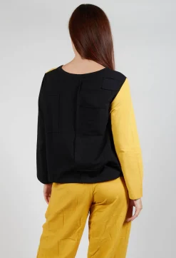 Bread and Butter Tops^Contrast Long Sleeve Top in Yellow and Black