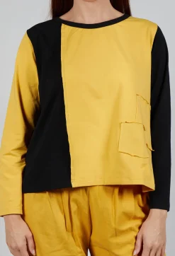 Bread and Butter Tops^Contrast Long Sleeve Top in Yellow and Black