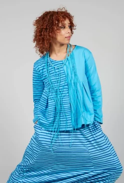 Bread and Butter Tops^Contrast Sleeve Top in Turquoise with Blue Lines