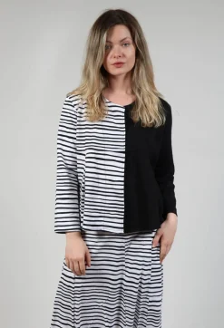 Bread and Butter Tops^Contrast Sleeve Top in White with Black Lines