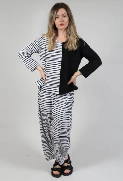 Bread and Butter Tops^Contrast Sleeve Top in White with Black Lines