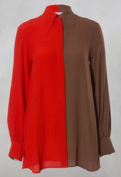 Beatrice B Shirts & Blouses^Contrast Tailored Shirt in Orange / Brown