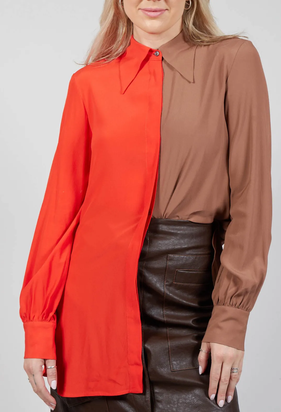 Beatrice B Shirts & Blouses^Contrast Tailored Shirt in Orange / Brown