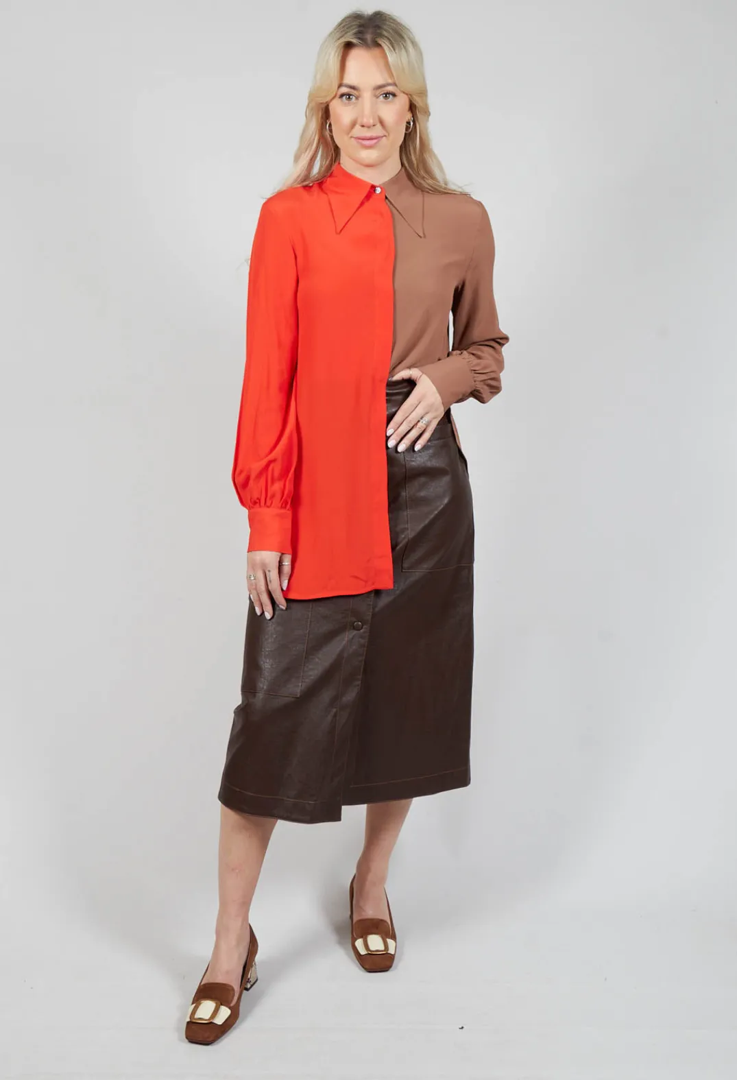 Beatrice B Shirts & Blouses^Contrast Tailored Shirt in Orange / Brown