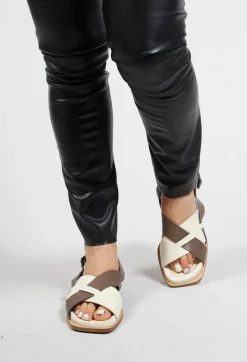 Malloni Sandals^Contrasting Cross Over Sandals in Latte/Piombo