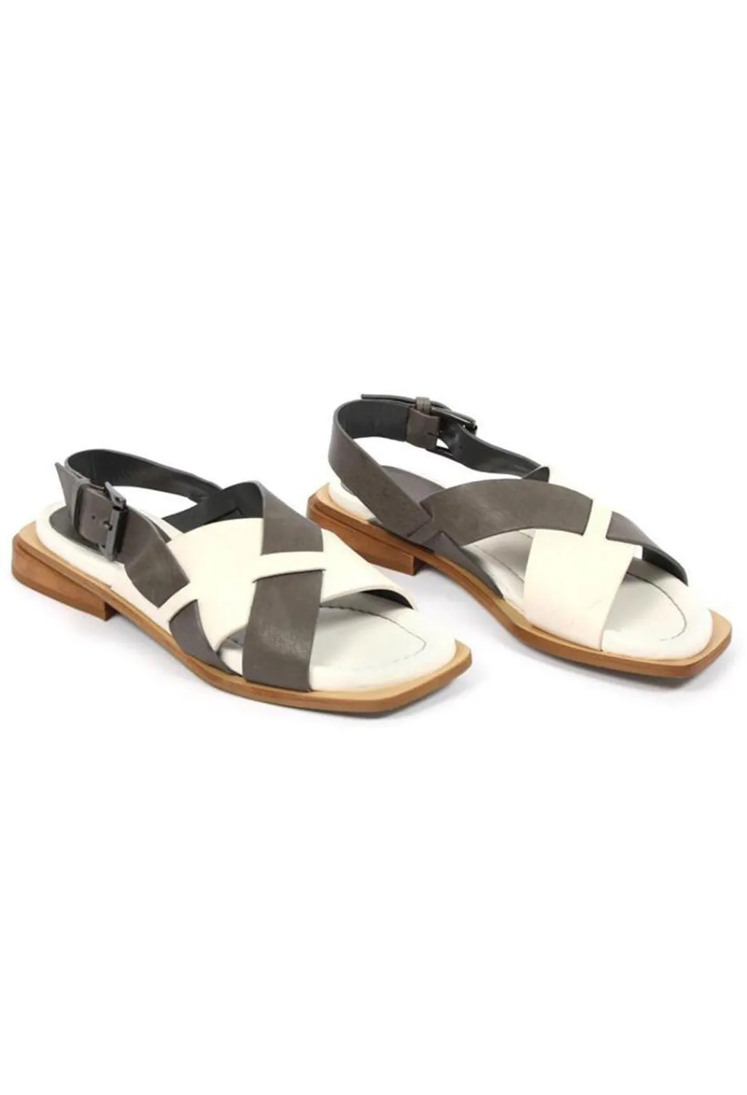 Malloni Sandals^Contrasting Cross Over Sandals in Latte/Piombo