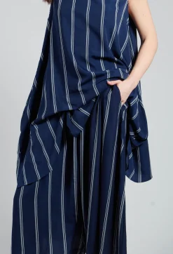 Moyuru Trousers^Contrasting Stripe Trousers in Navy