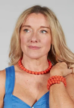 Narratives Necklaces^Coral Springwire Woven Ball Necklace