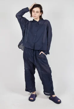 Rundholz Dip Trousers^Cotton Drop-Crotch Trousers with Pull String Waist in Ink Paper