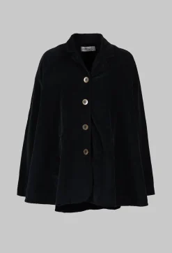 Amici Coats^Cotton Flare Button Coat in Black