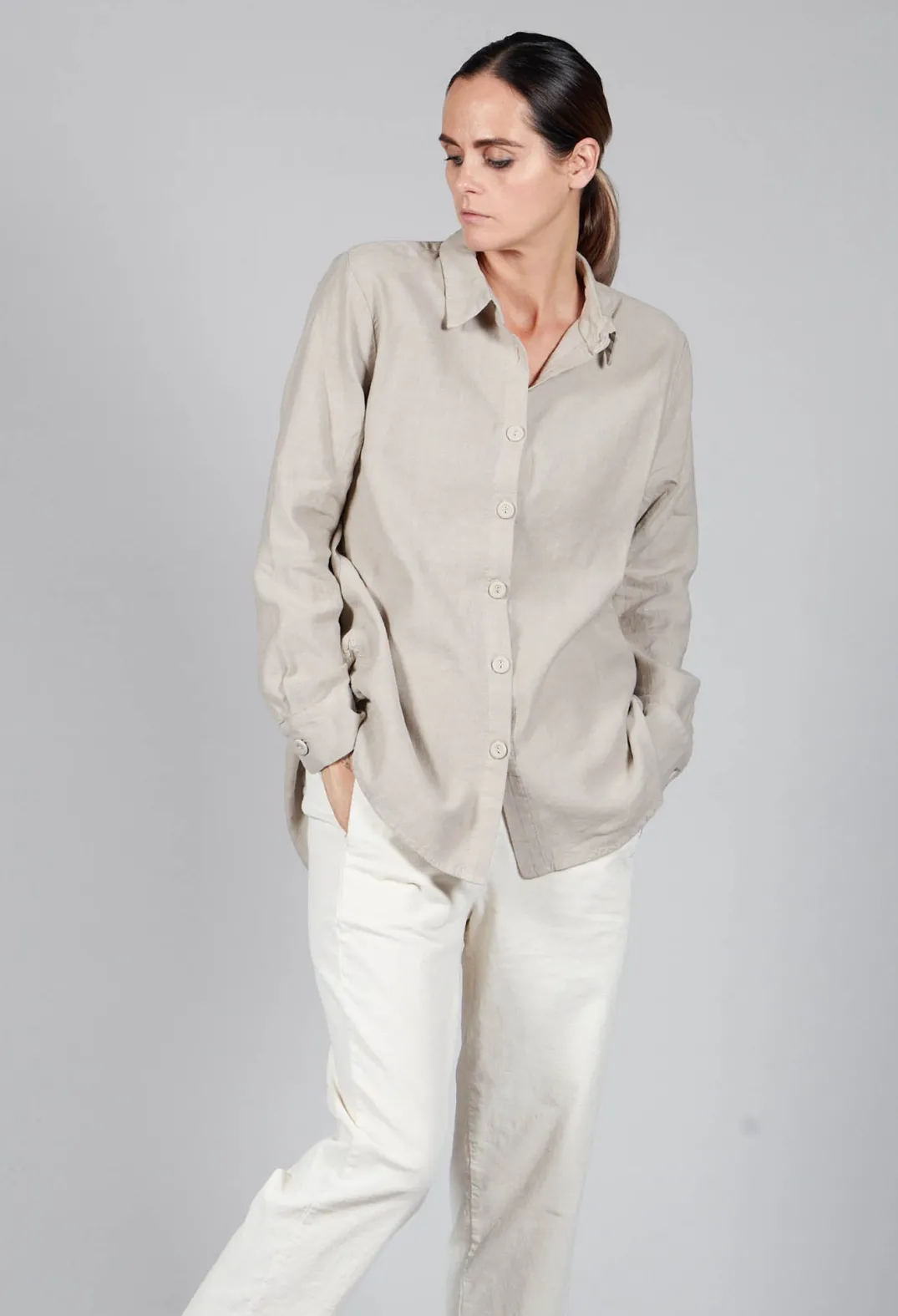 Amici Shirts & Blouses^Cotton Linen Blend Button Up Shirt in Sand