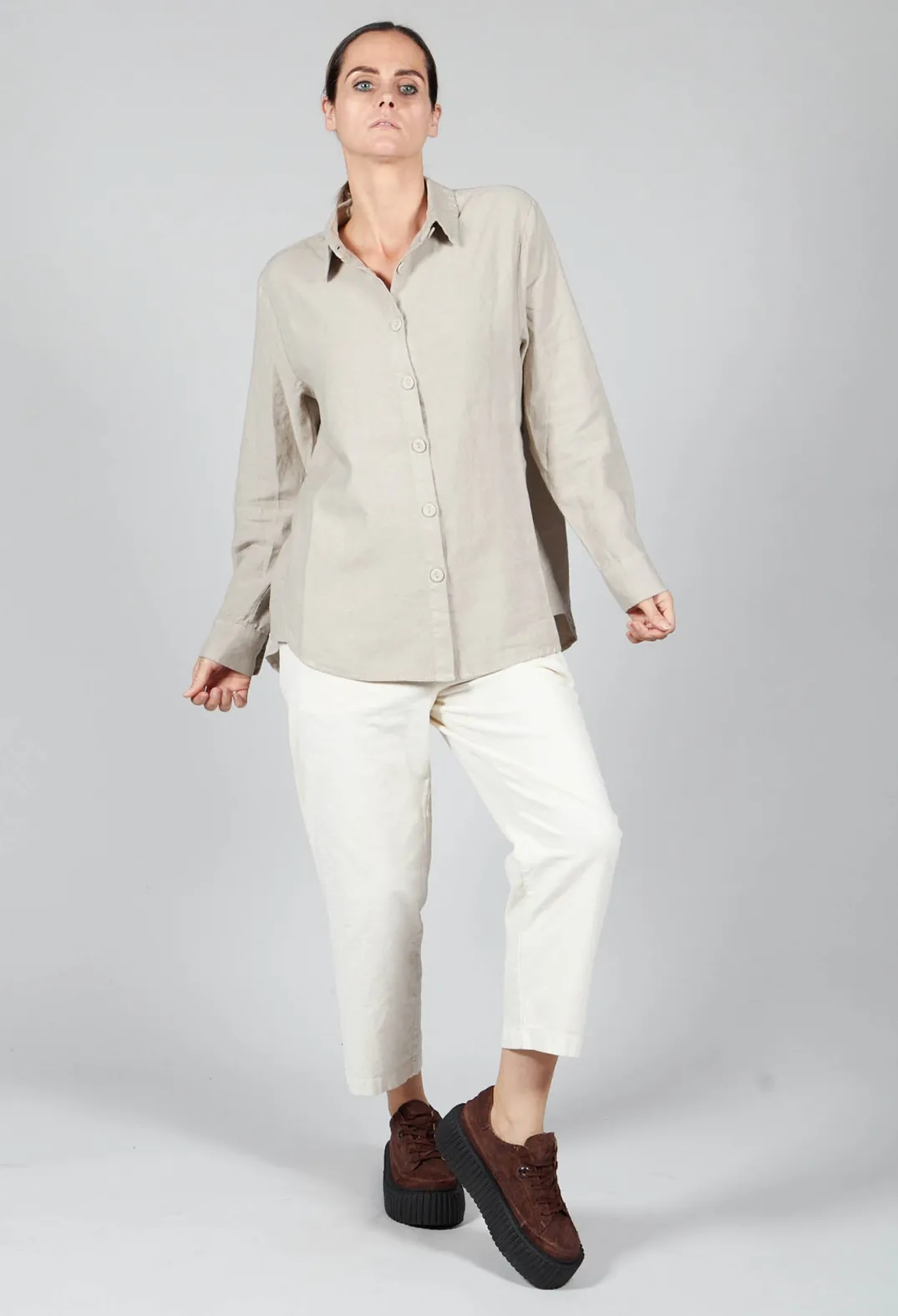 Amici Shirts & Blouses^Cotton Linen Blend Button Up Shirt in Sand