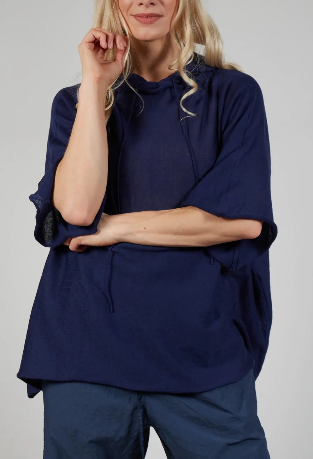 Album Di Famiglia Jumpers^Cotton Maxi Hoodie in Navy
