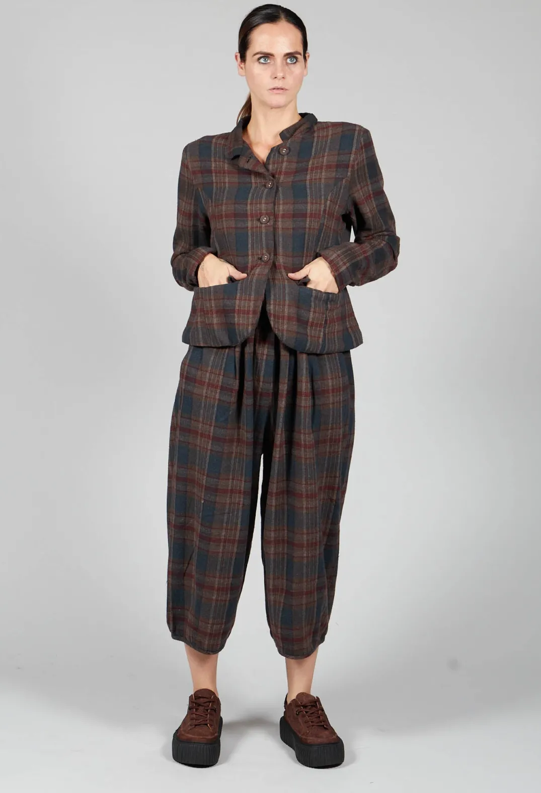 Amici Jackets^Cotton Plaid Cropped Jacket in Espresso