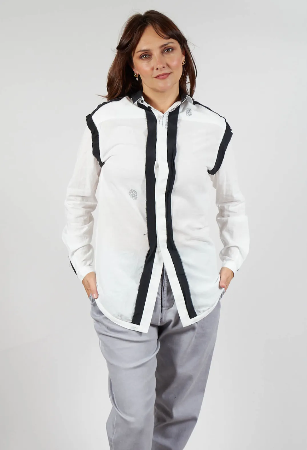 Umit Unal Shirts & Blouses^Cotton Shirt with Contrast Detail in White Black