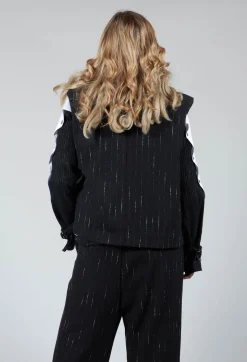 Amici Jackets^Cotton Striped Blazer Vest in Black
