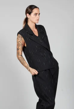 Amici Jackets^Cotton Striped Blazer Vest in Black