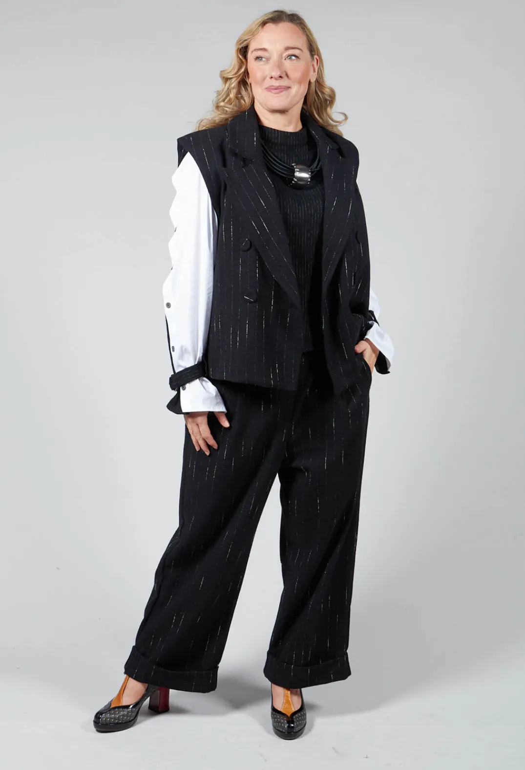 Amici Jackets^Cotton Striped Blazer Vest in Black