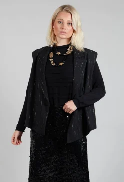 Amici Jackets^Cotton Striped Blazer Vest in Black