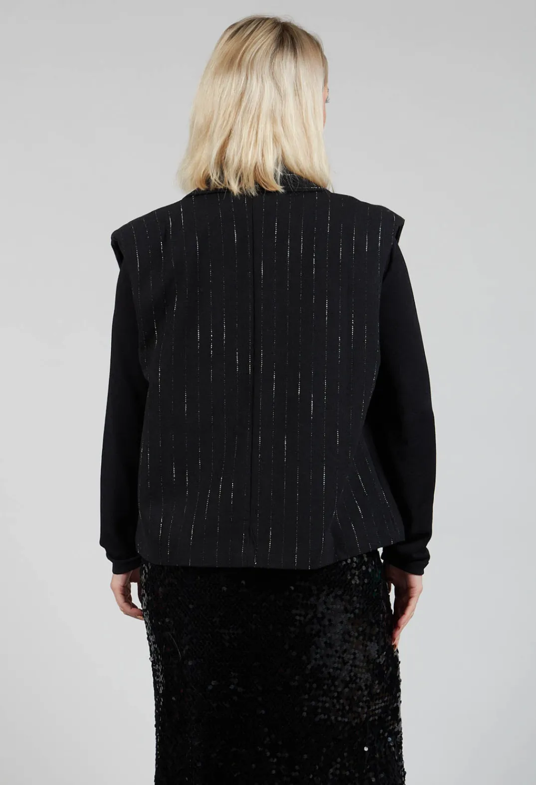 Amici Jackets^Cotton Striped Blazer Vest in Black